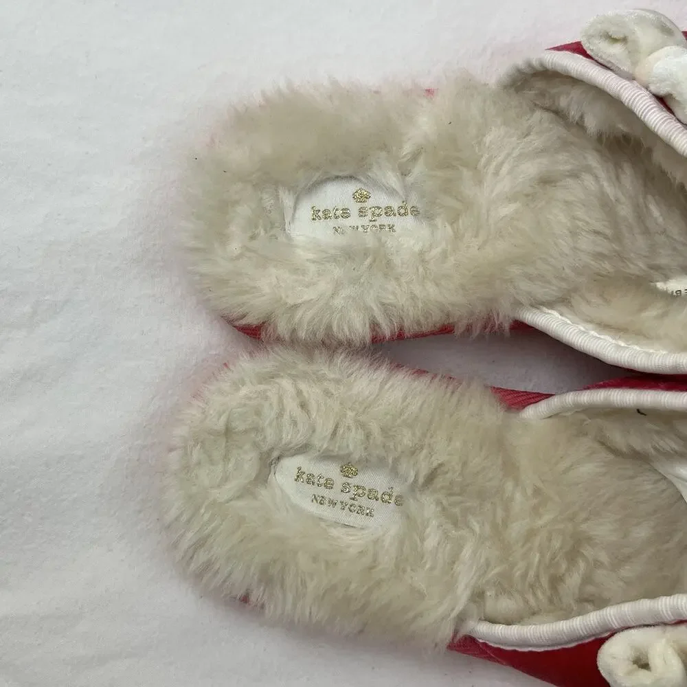 Kate Spade New Play Hooky Pink Velvet Slippers Women’s Size 7 Faux Fur Lining